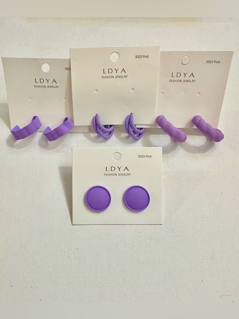 Purple Hoop & Stud Earrings 4 Pair Bundle
